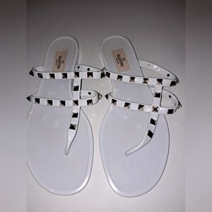 Valentino White Rockstud Jelly Sandals